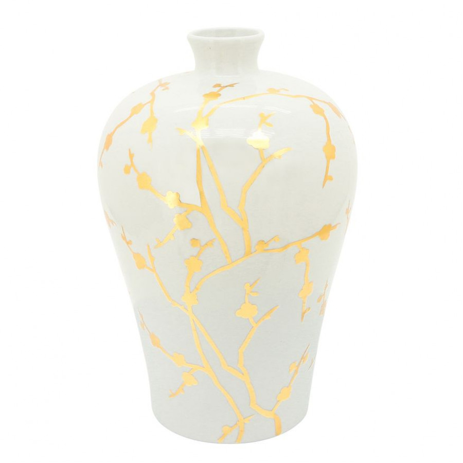 Sagebrook 15" Ceramic Vase With Gold Decal - White
