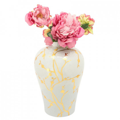 Sagebrook 15" Ceramic Vase With Gold Decal - White