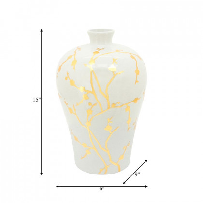 Sagebrook 15" Ceramic Vase With Gold Decal - White