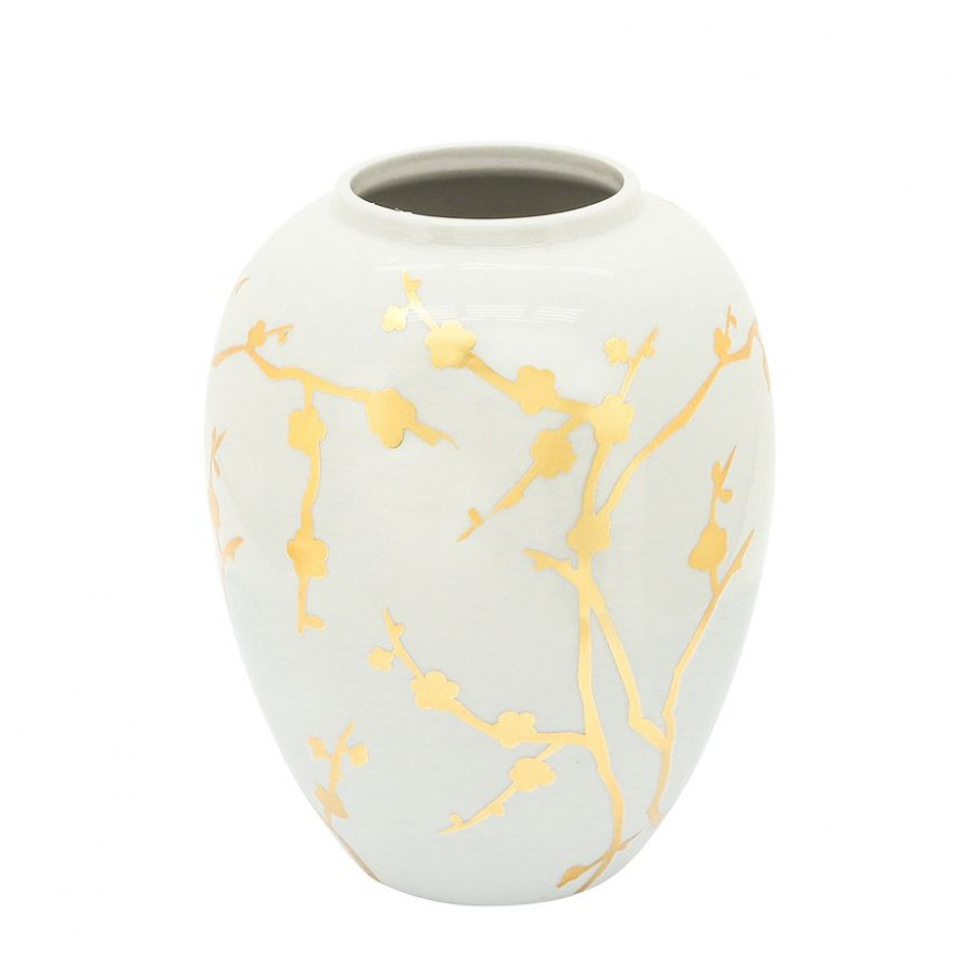 Sagebrook 10" Ceramic Vase With Gold Decal - White