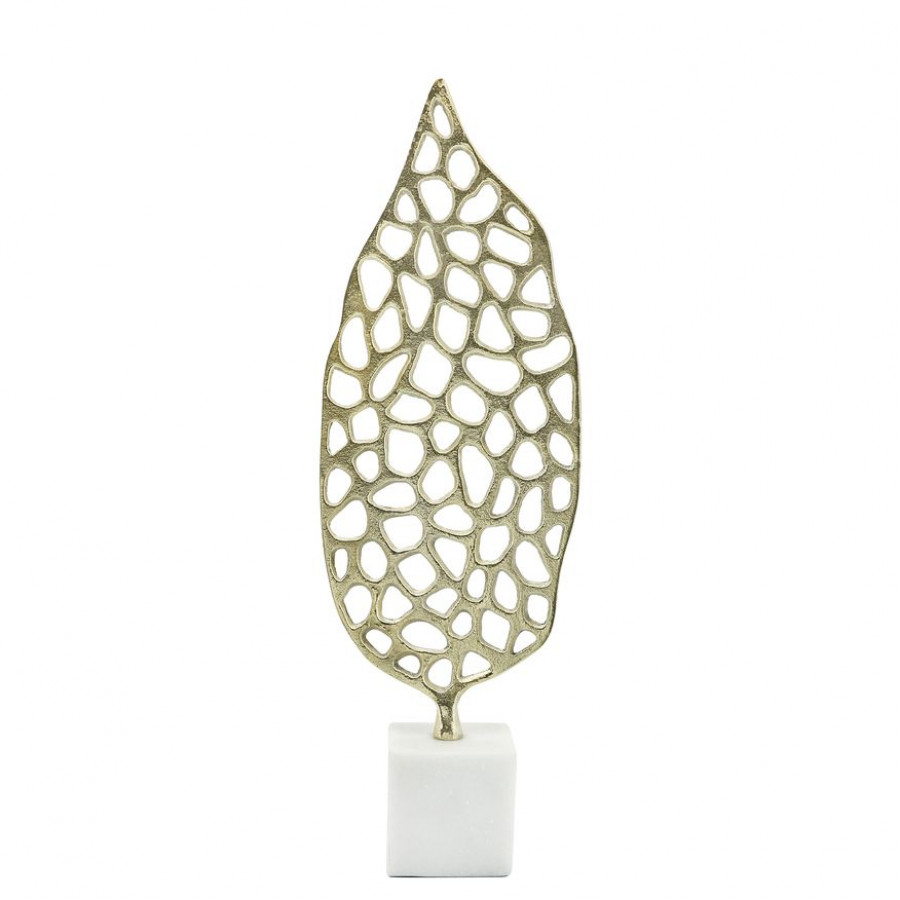 Sagebrook - 19" Metal Cut-out Leaf On Stand in Gold