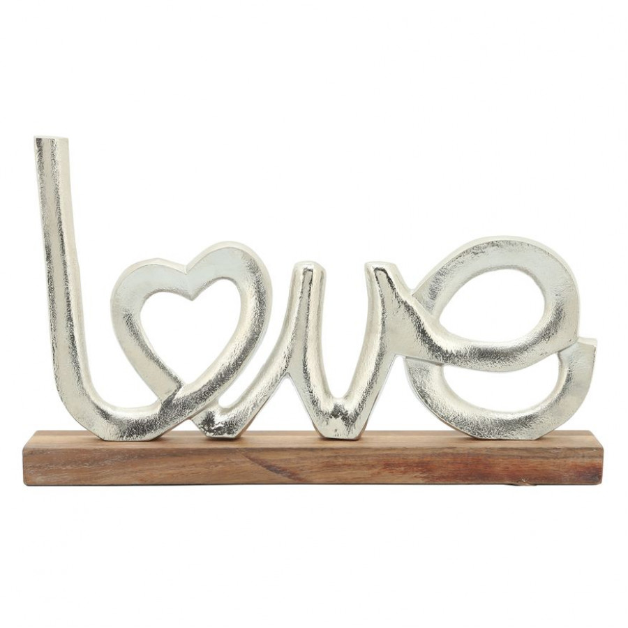 Sagebrook - 16" Metal Love On Wood Base in Silver