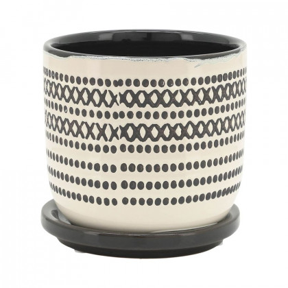 Sagebrook 5"/6" Ceramic Planters With Saucer (Set Of 2) - Black