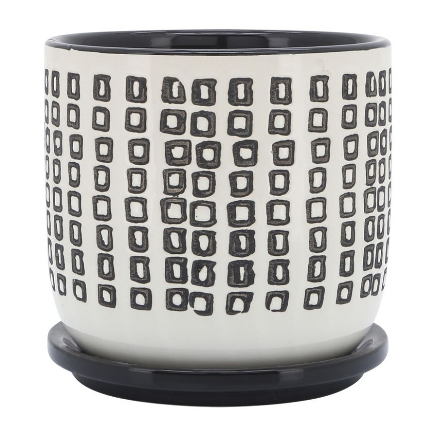 Sagebrook 6" Ceramic Planter With Saucer - Black