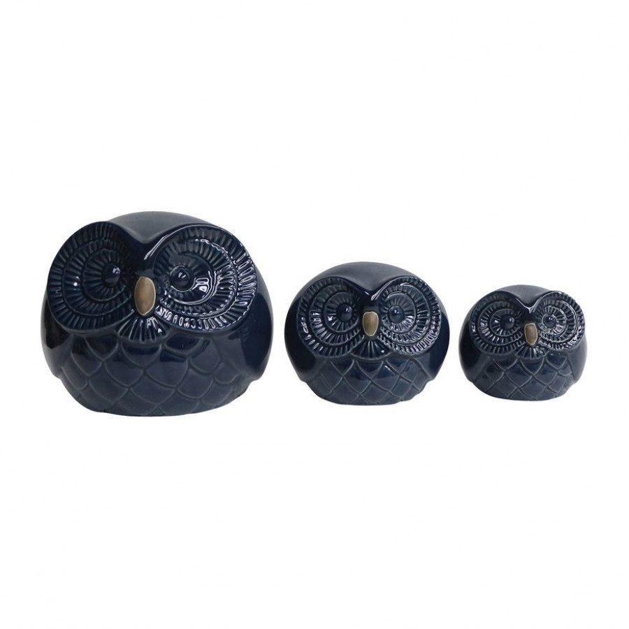 Sagebrook 8" Ceramic Owls (Set Of 3) - Navy Blue
