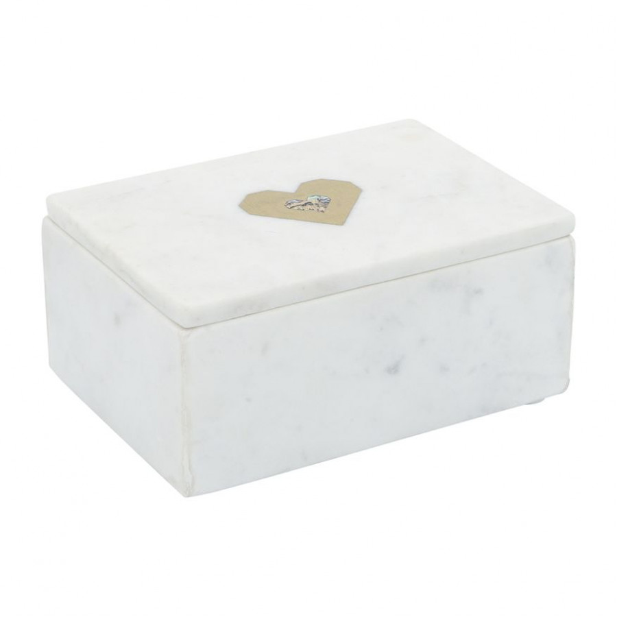 Sagebrook - 7"x5" Marble Rectangular Box Heart in White