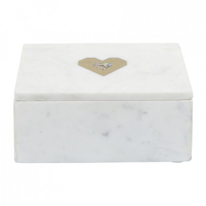 Sagebrook - 7"x5" Marble Rectangular Box Heart in White
