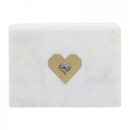 Sagebrook - 7"x5" Marble Rectangular Box Heart in White