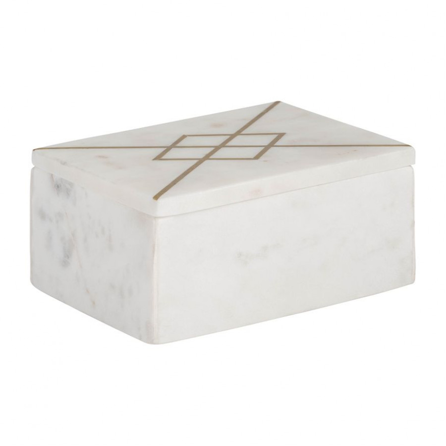 Sagebrook - 7"x5" Marble Box With Inlay in White