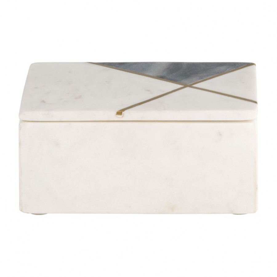 Sagebrook - 7"x5" Marble Rectangular Box Brass Inlay in White