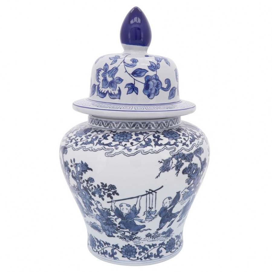 Sagebrook - 15" Ceramic Blossoms Temple Jar in Blue