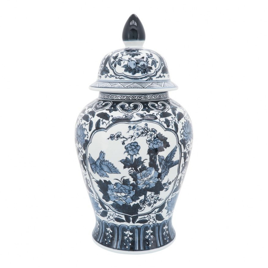 Sagebrook - 18" Ceramic Flowers Temple Jar in Blue