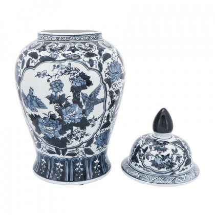 Sagebrook - 18" Ceramic Flowers Temple Jar in Blue