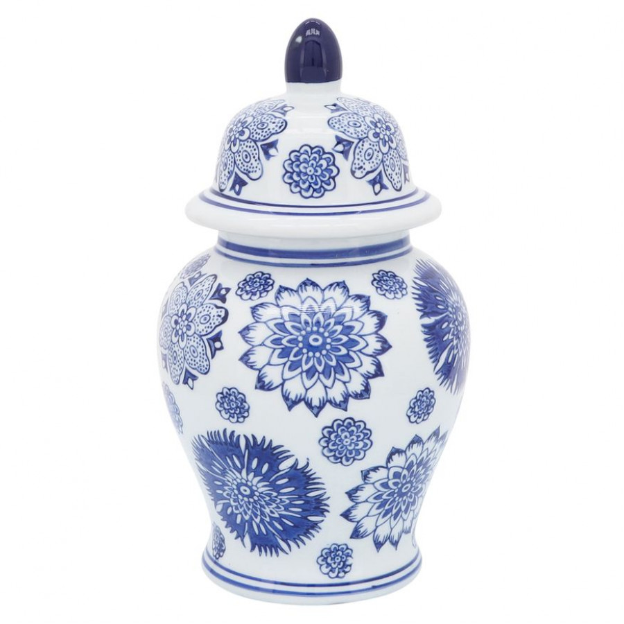 Sagebrook - 10" Ceramic Asstd Flowers Temple Jar in Blue