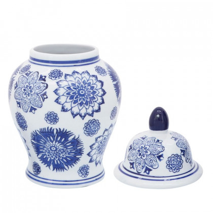 Sagebrook - 10" Ceramic Asstd Flowers Temple Jar in Blue