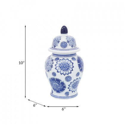 Sagebrook - 10" Ceramic Asstd Flowers Temple Jar in Blue