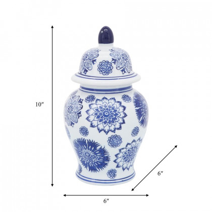 Sagebrook - 10" Ceramic Asstd Flowers Temple Jar in Blue