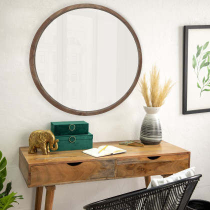 Sagebrook - Wood Round Mirror in Brown