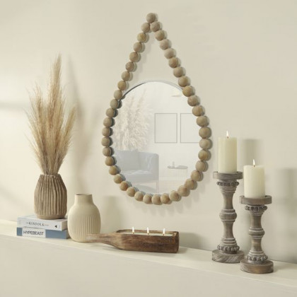 Sagebrook - Wood Beaded Mirror in White