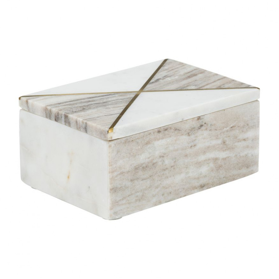 Sagebrook - 7"x5" Marble Rectagular Box WithInlay in White/Brown