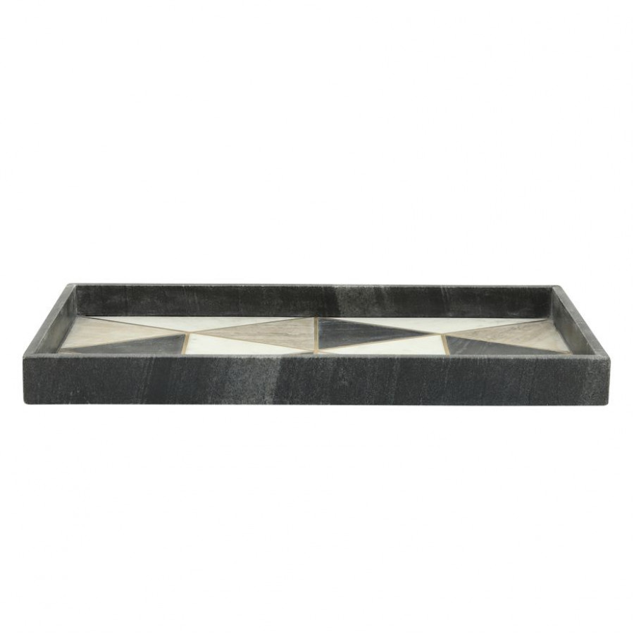 Sagebrook - 9"x18" Marble Rectangular Tray in Black/White