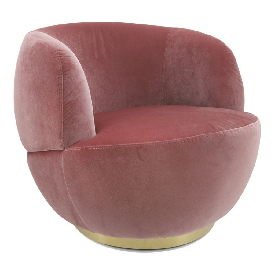Sagebrook Velveteen Swivel Chair With Gold Base - Pink