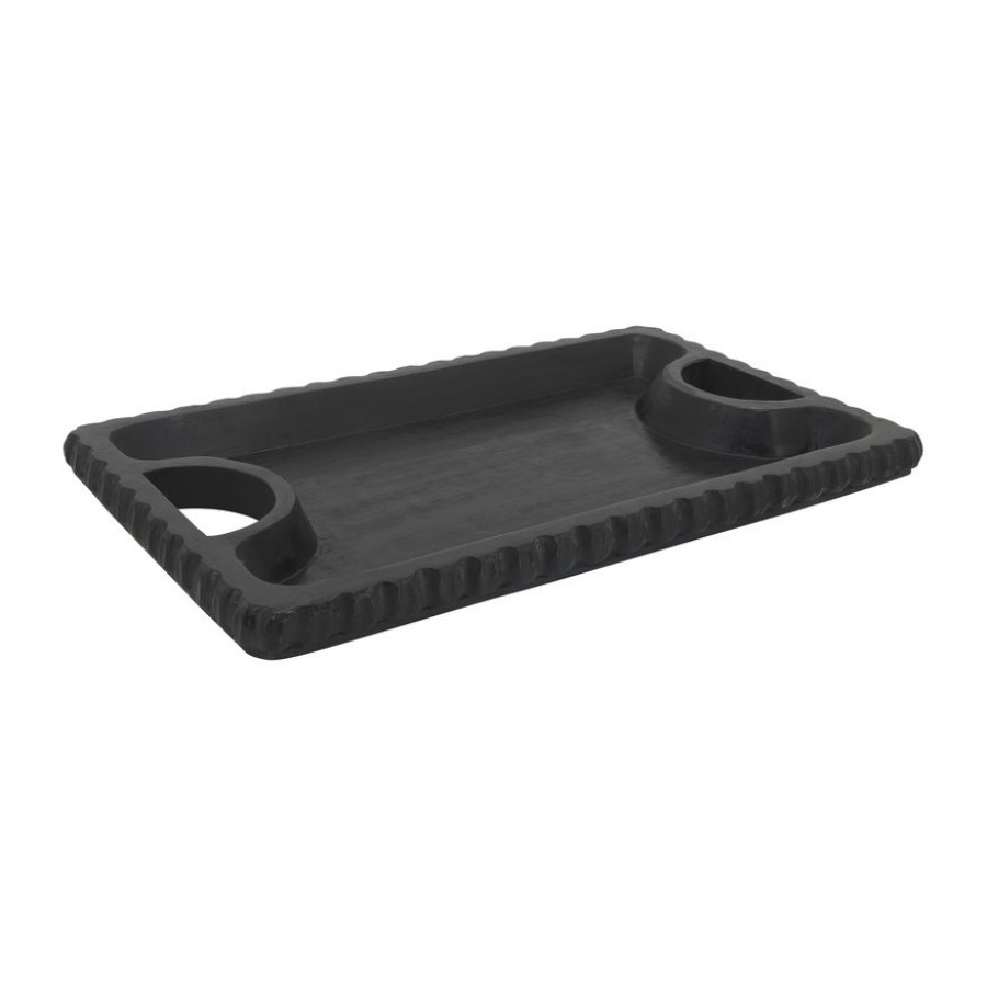 Sagebrook 25"x15" Wood Scalloped Edge Tray - Black