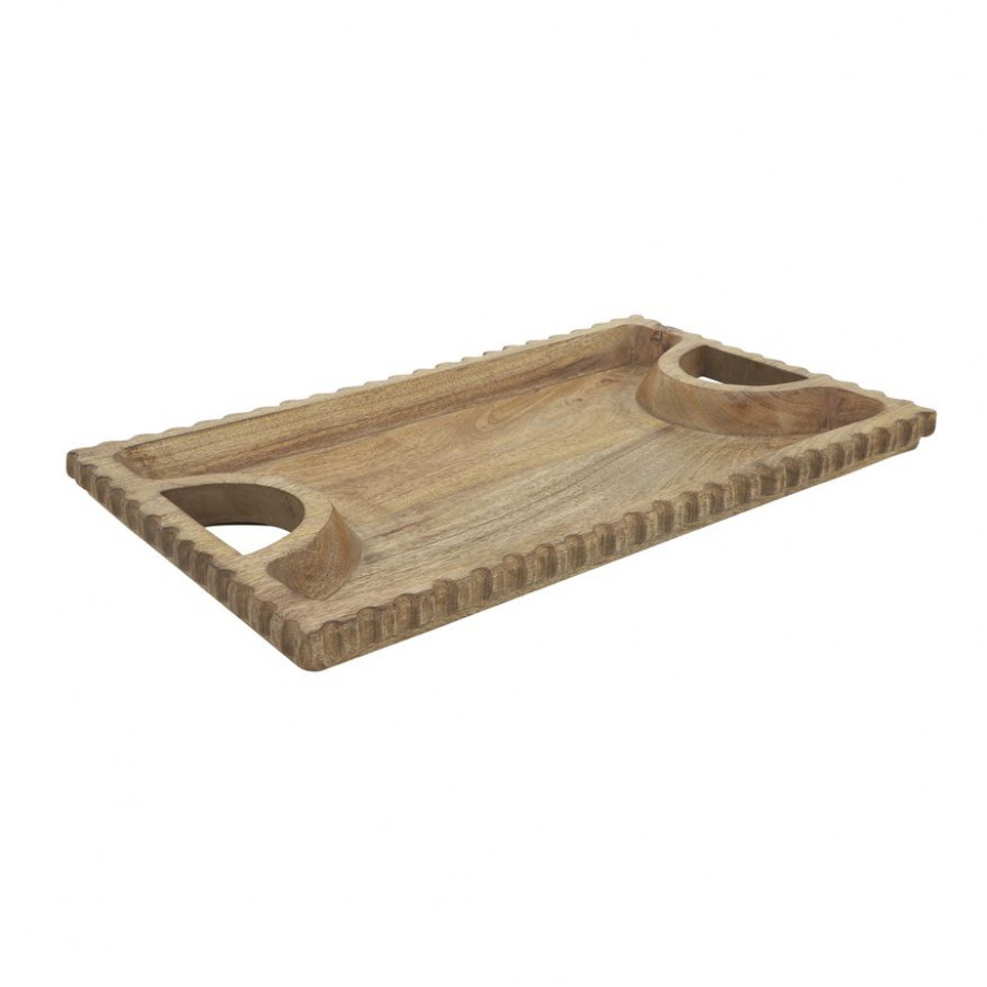 Sagebrook 25"x15" Wood Scalloped Edge Tray - Natural