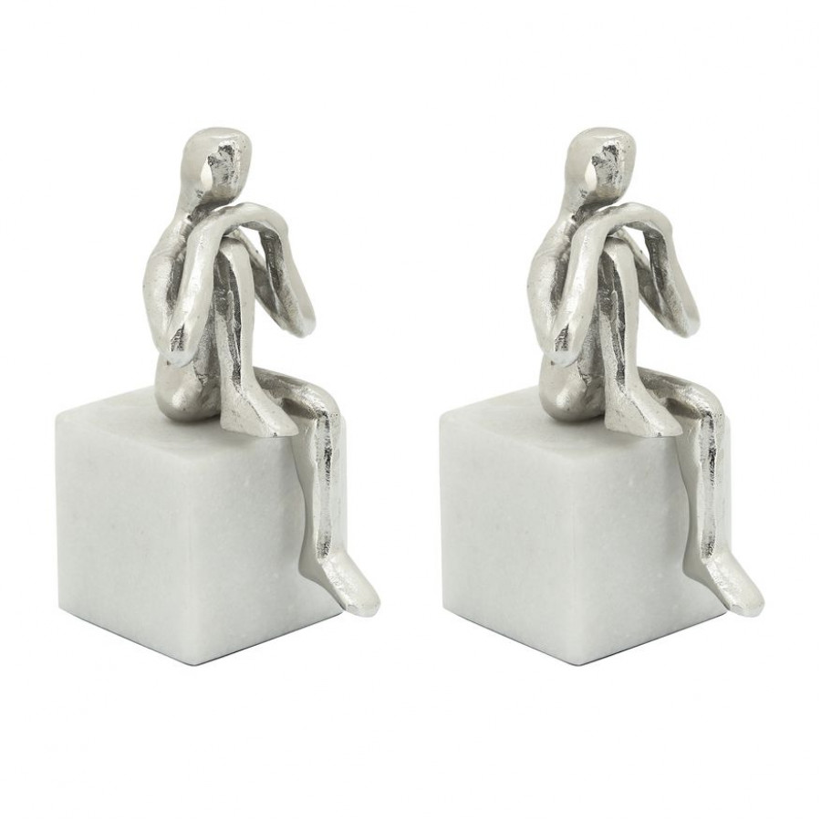 Sagebrook - Metal/Marble Sitting Leg Up Bookends (Set Of 2) in Silver
