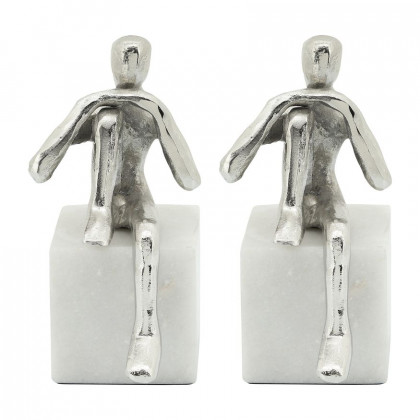 Sagebrook - Metal/Marble Sitting Leg Up Bookends (Set Of 2) in Silver