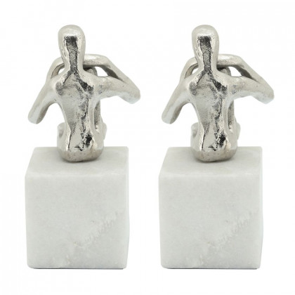 Sagebrook - Metal/Marble Sitting Leg Up Bookends (Set Of 2) in Silver