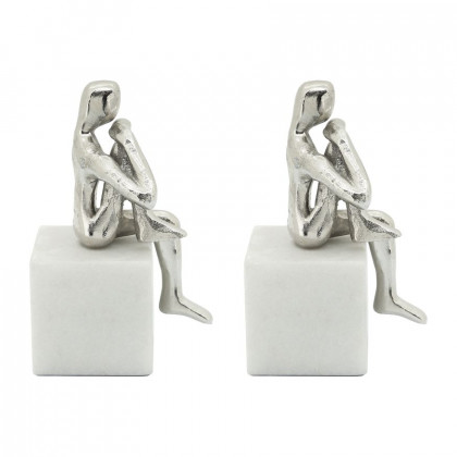 Sagebrook - Metal/Marble Sitting Leg Up Bookends (Set Of 2) in Silver