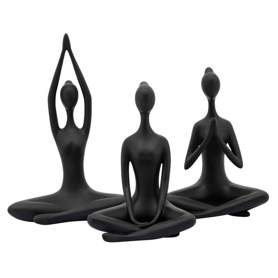 Sagebrook 10" Resin Yoga Ladies (Set Of 3) - Black