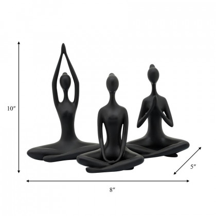 Sagebrook 10" Resin Yoga Ladies (Set Of 3) - Black