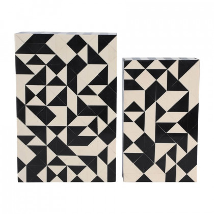 Sagebrook 10"/12" Resin Harlequin Boxes (Set Of 2) - Black/White