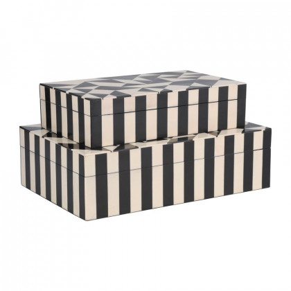 Sagebrook 10"/12" Resin Harlequin Boxes (Set Of 2) - Black/White
