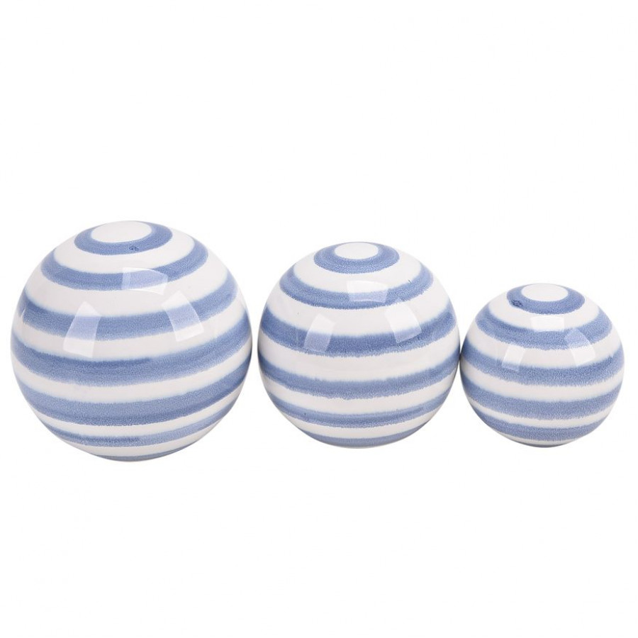Sagebrook - 4"/5"/6" Ceramic Striped Orbs (Set Of 3) in Blue