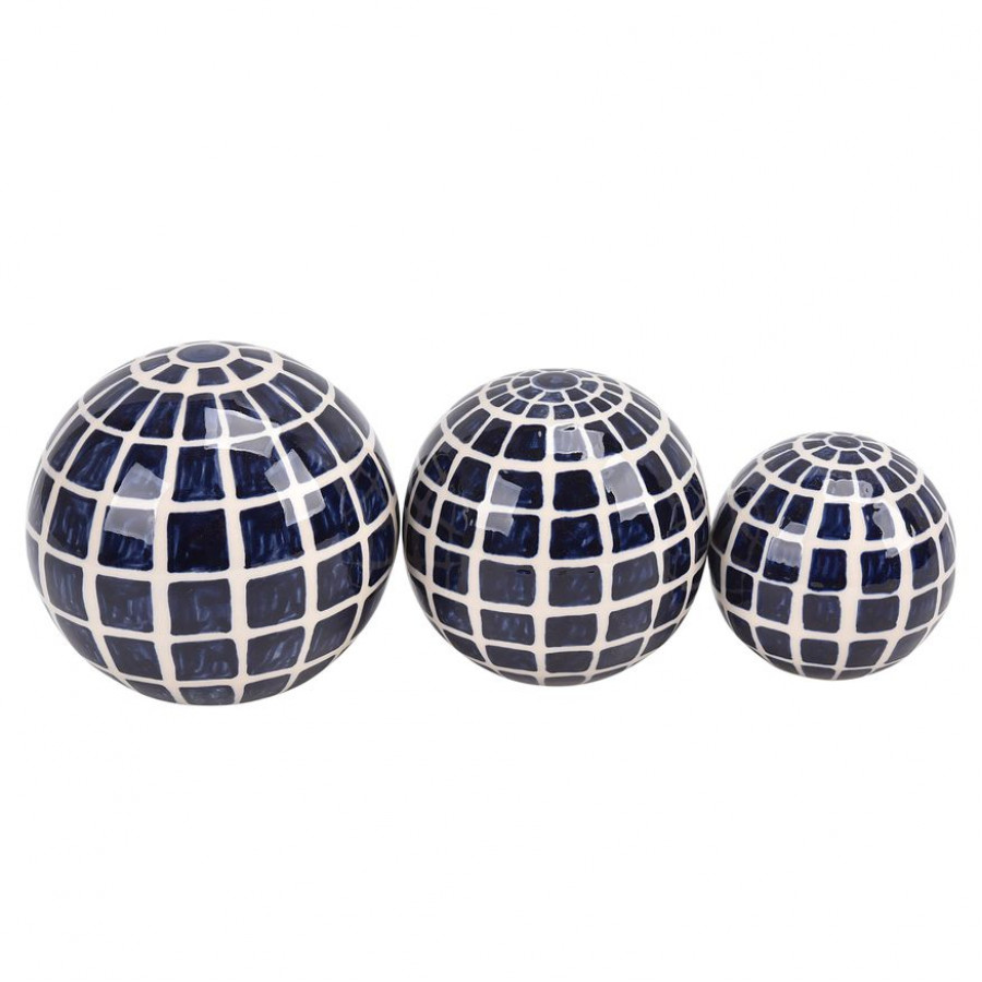 Sagebrook - 4"/5"/6" Ceramic Checkered Orbs (Set Of 3) in Blue