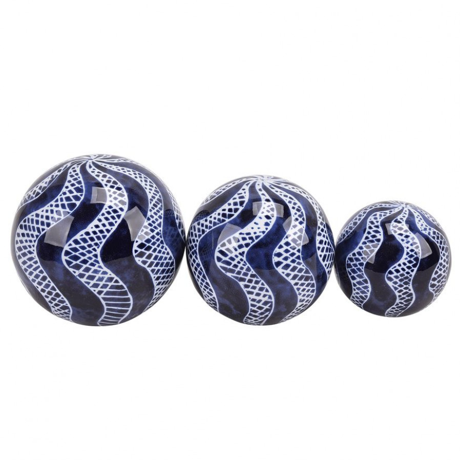 Sagebrook - 4"/5"/6" Ceramic Swirly Orbs (Set Of 3) in Blue