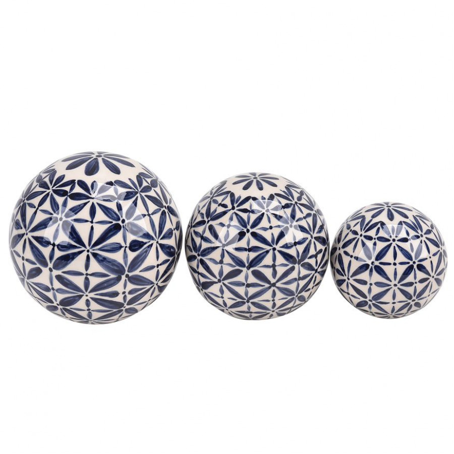 Sagebrook 4"/5"/6" Ceramic Abstract Orbs (Set Of 3) - Blue