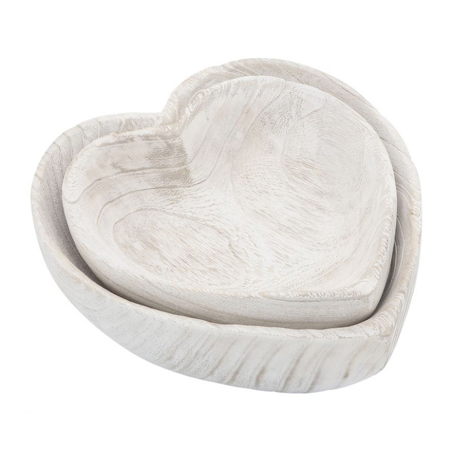 Sagebrook 9"/10" Wood Heart Bowls (Set Of 2) - White