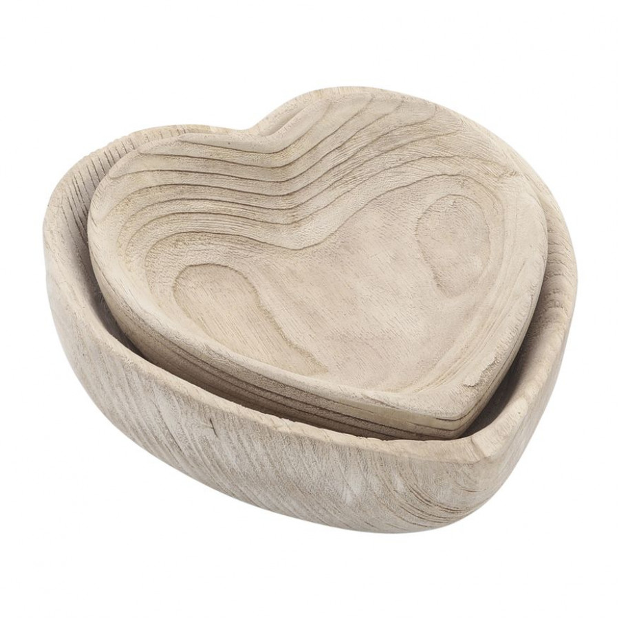 Sagebrook - 9"/10" Wood Heart Bowls (Set Of 2)