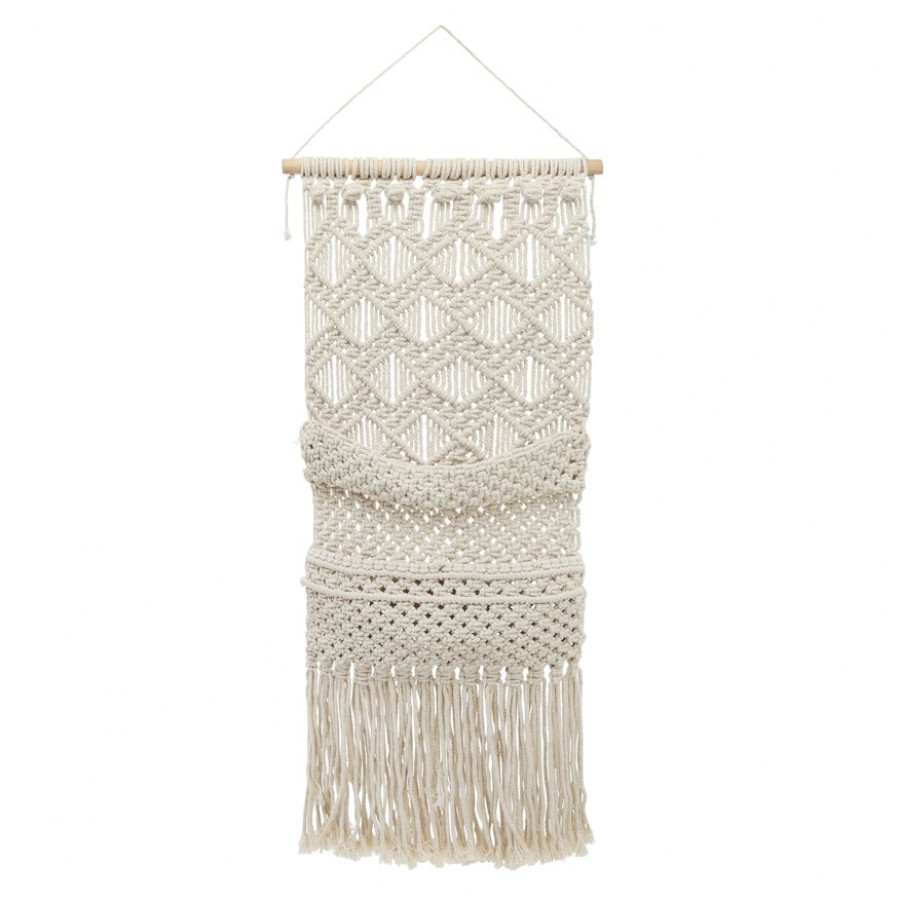 Sagebrook Cotton Macrame 2-Layered Wall Storage - Beige