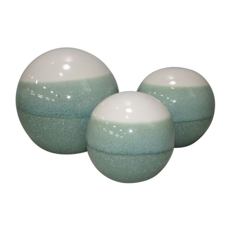 Sagebrook - 4"/5"/6" Ceramic Ombre Orbs (Set Of 3) in Sage/White