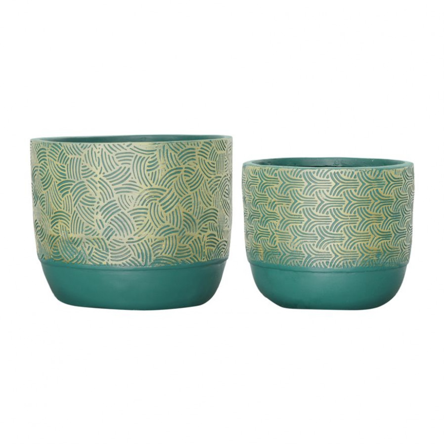 Sagebrook - 10"/13" Resin Swirl Planters (Set Of 2) in Green/Gold