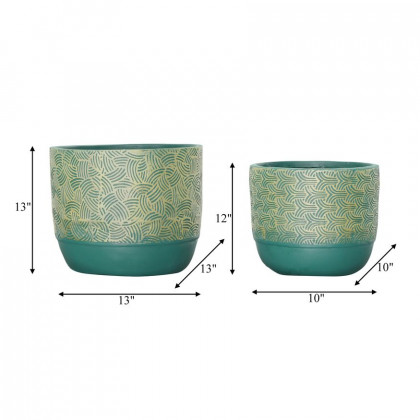 Sagebrook - 10"/13" Resin Swirl Planters (Set Of 2) in Green/Gold
