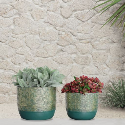 Sagebrook - 10"/13" Resin Swirl Planters (Set Of 2) in Green/Gold