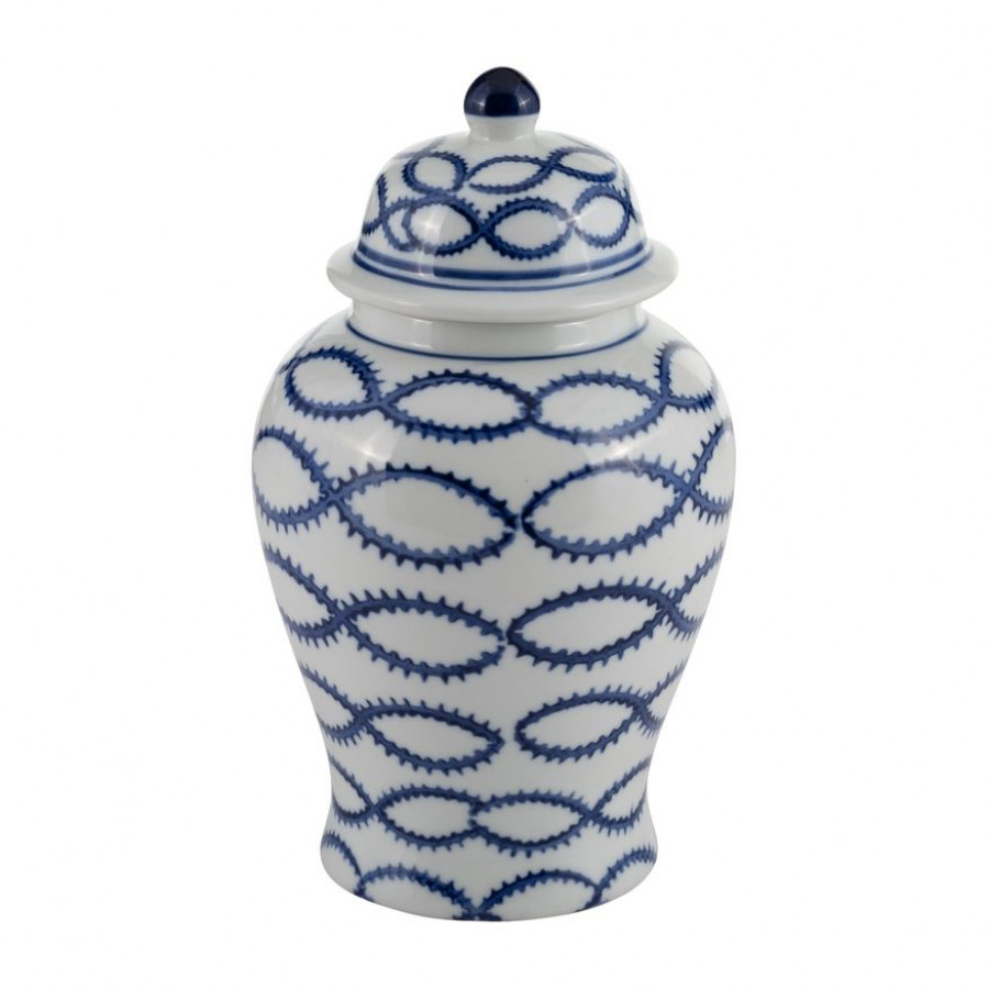 Sagebrook - 9" Ceramic Chain Temple Jar Lid in Blue/White