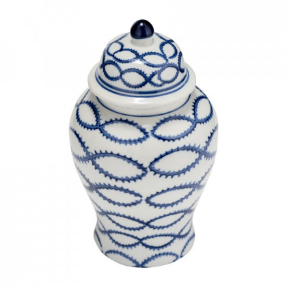 Sagebrook - 9" Ceramic Chain Temple Jar Lid in Blue/White
