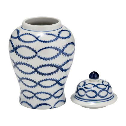 Sagebrook - 9" Ceramic Chain Temple Jar Lid in Blue/White